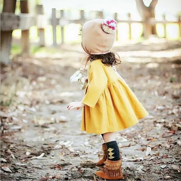 Boutique Girls Dress Mustard - Picture 2 of 3